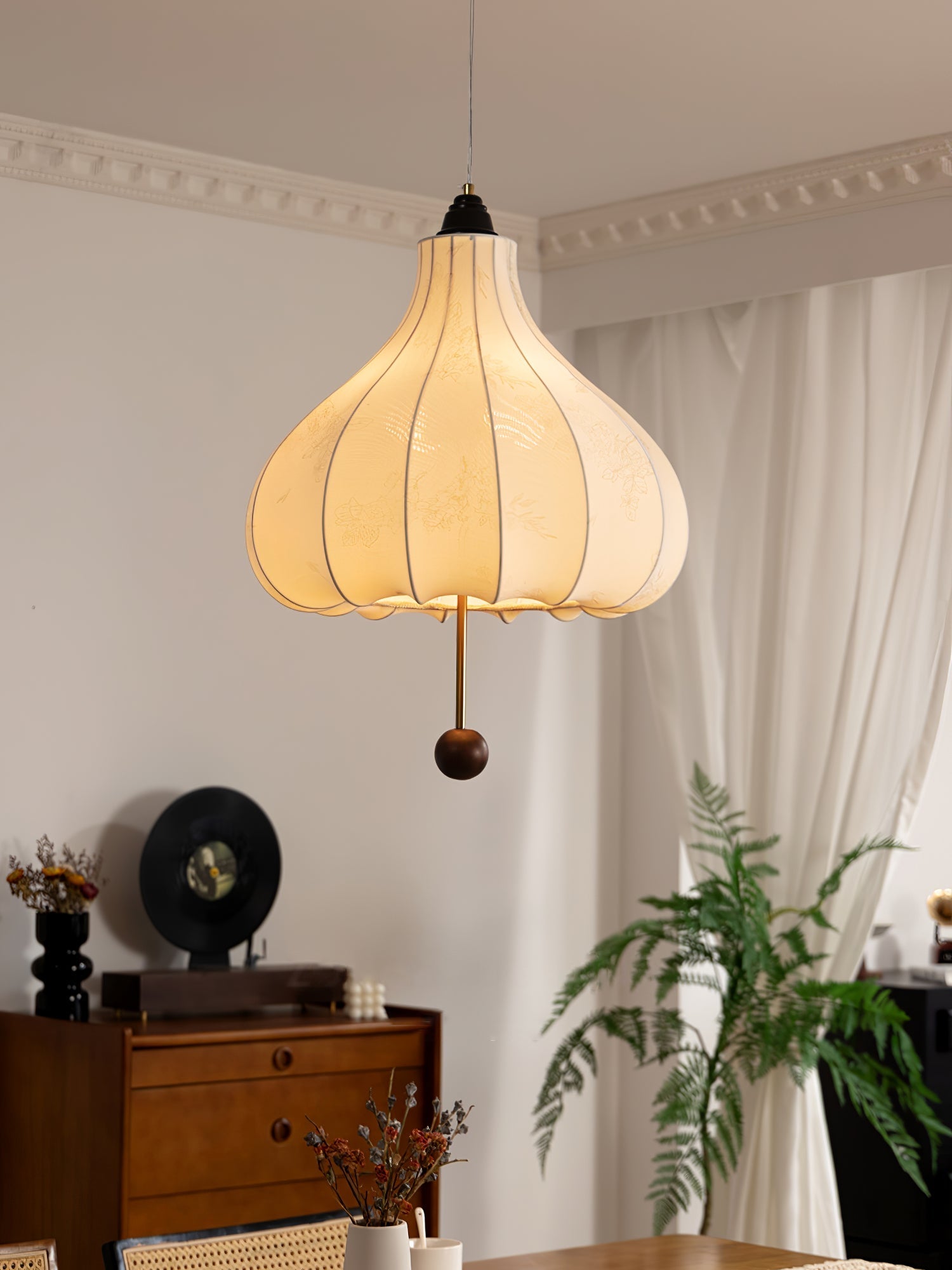 Orbitio Fabric Wood Pendant Light - Letslighting