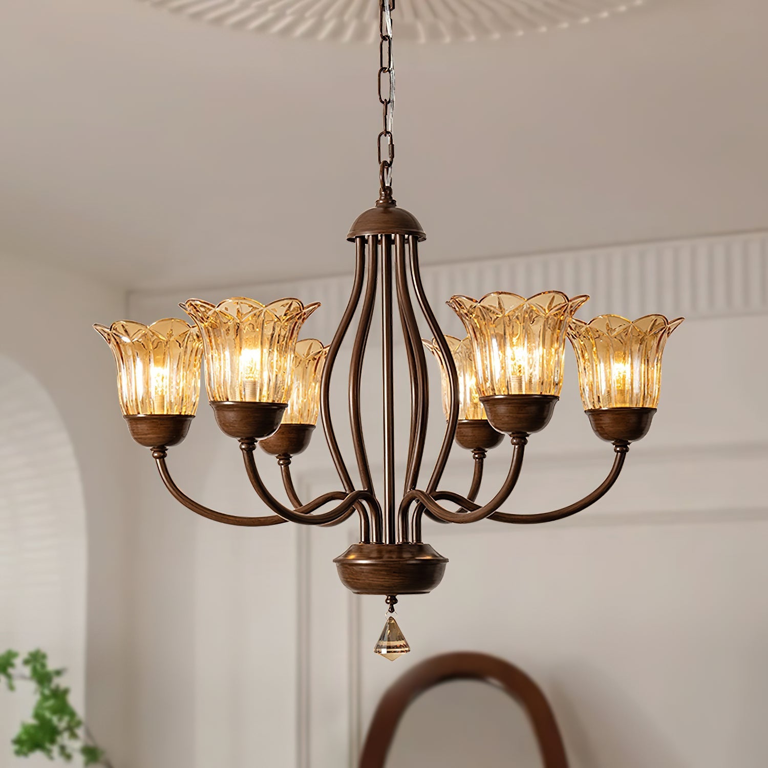 Brume Vintage Industrial Amber Glass Chandelier - Letslighting