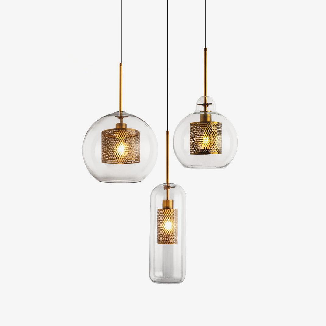 Lustra Pendant Lamp Glass Gold Mesh for Dining Room - Letslighting