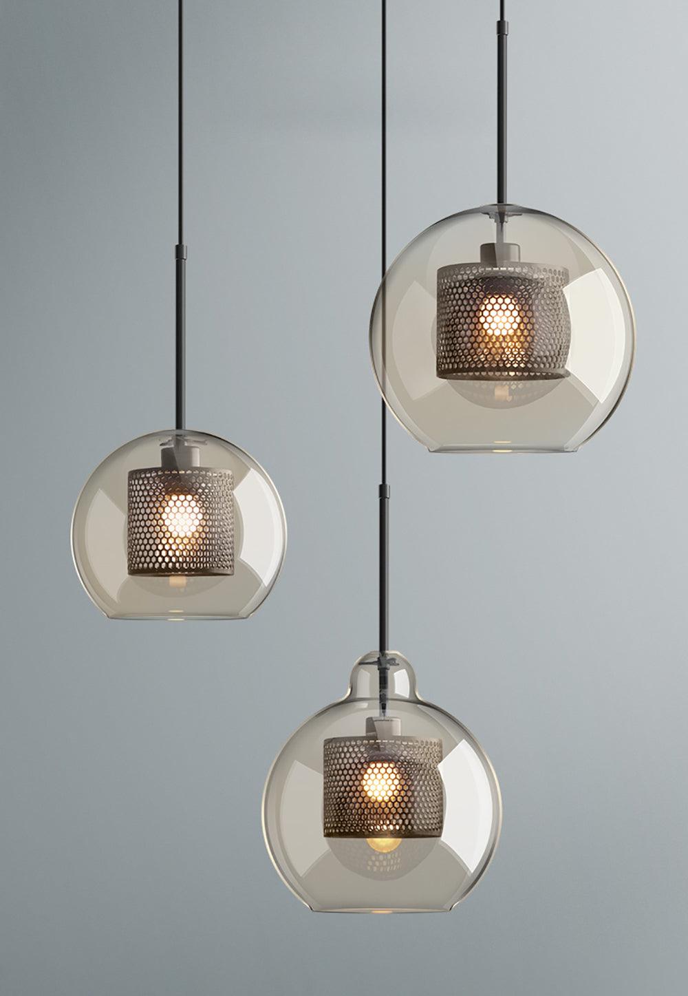 Lustra Pendant Lamp Glass Gold Mesh for Dining Room - Letslighting