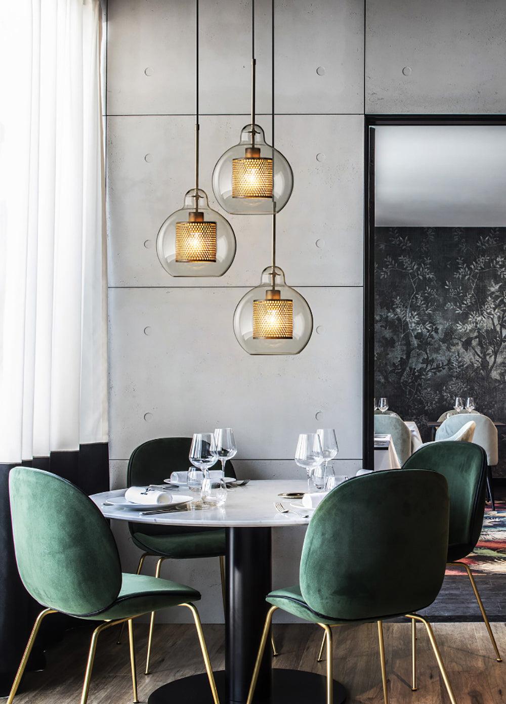 Lustra Pendant Lamp Glass Gold Mesh for Dining Room - Letslighting