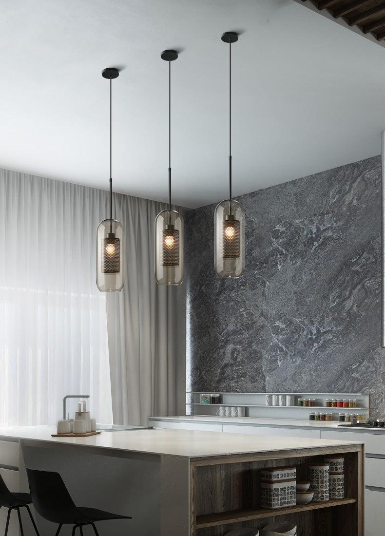 Lustra Pendant Lamp Glass Gold Mesh for Dining Room - Letslighting