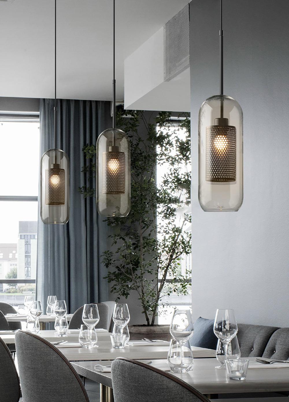 Lustra Pendant Lamp Glass Gold Mesh for Dining Room - Letslighting