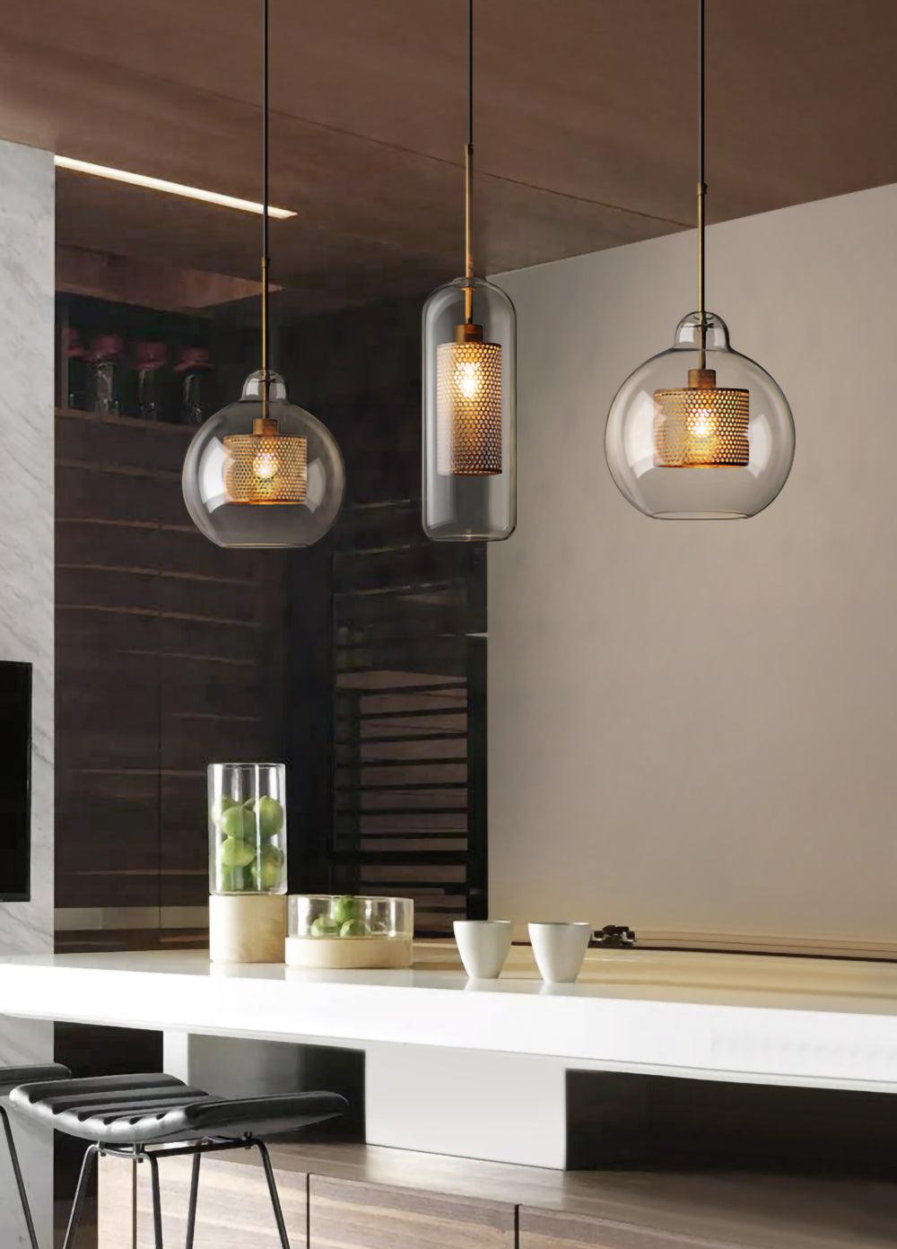 Lustra Pendant Lamp Glass Gold Mesh for Dining Room - Letslighting