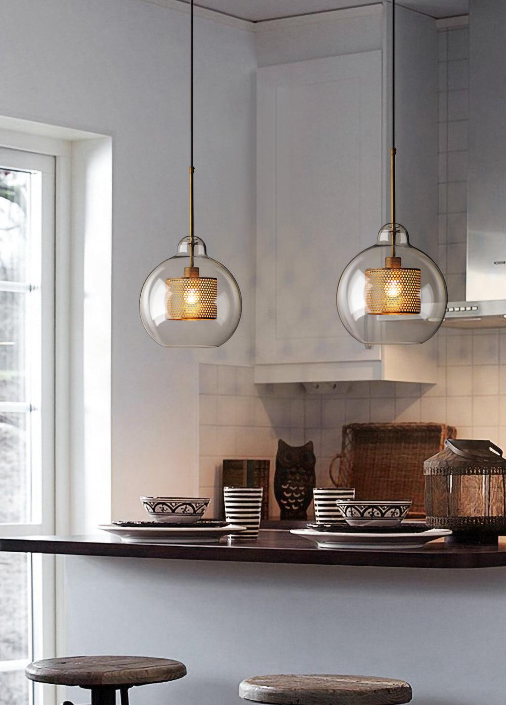 Lustra Pendant Lamp Glass Gold Mesh for Dining Room - Letslighting