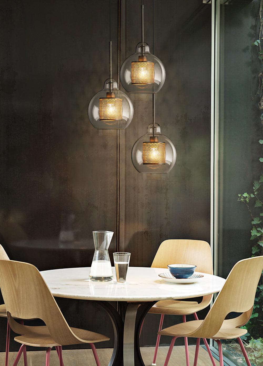 Lustra Pendant Lamp Glass Gold Mesh for Dining Room - Letslighting