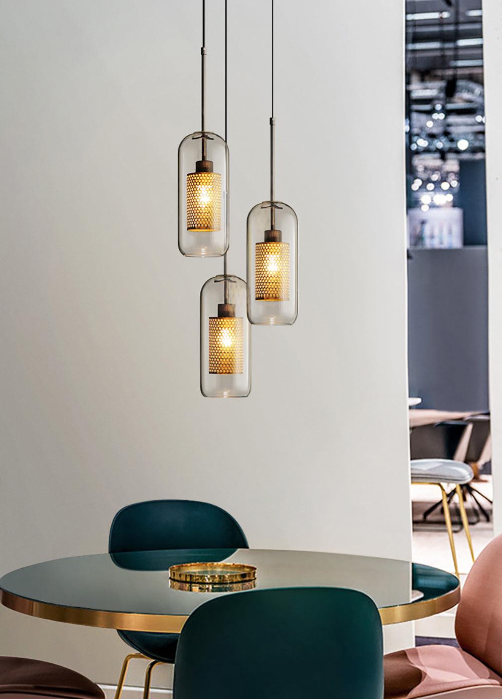 Lustra Pendant Lamp Glass Gold Mesh for Dining Room - Letslighting