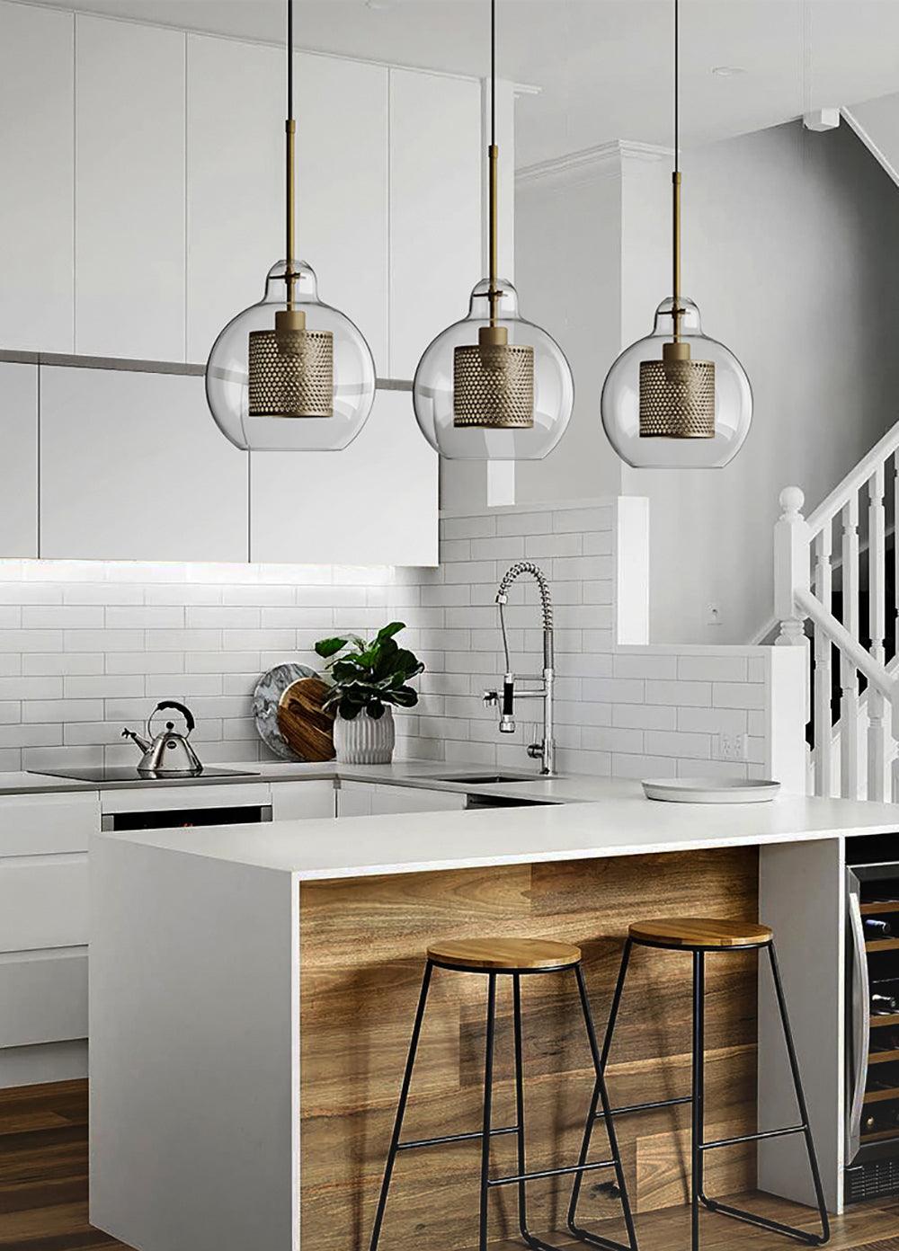 Lustra Pendant Lamp Glass Gold Mesh for Dining Room - Letslighting