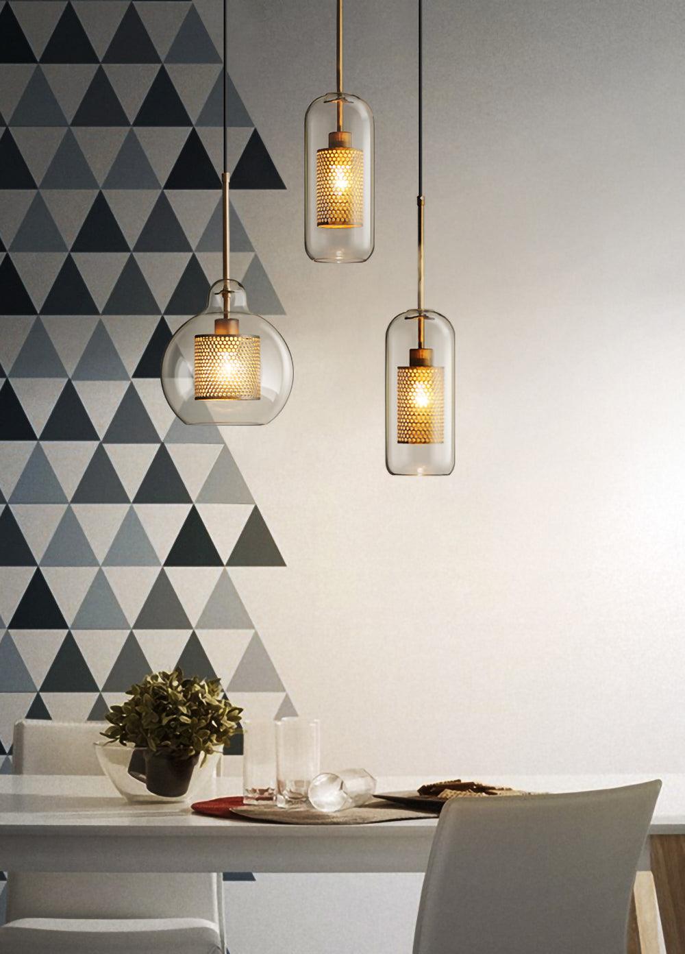 Lustra Pendant Lamp Glass Gold Mesh for Dining Room - Letslighting