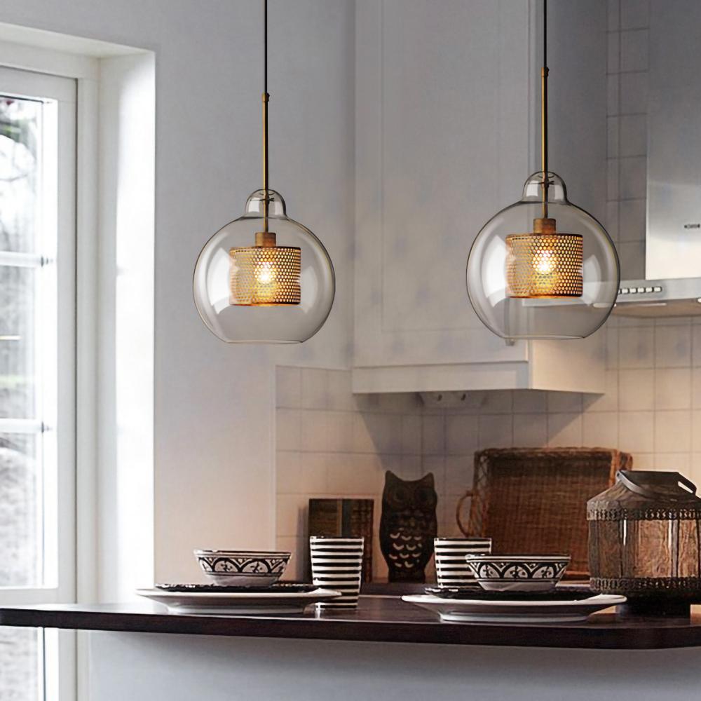 Lustra Pendant Lamp Glass Gold Mesh for Dining Room - Letslighting