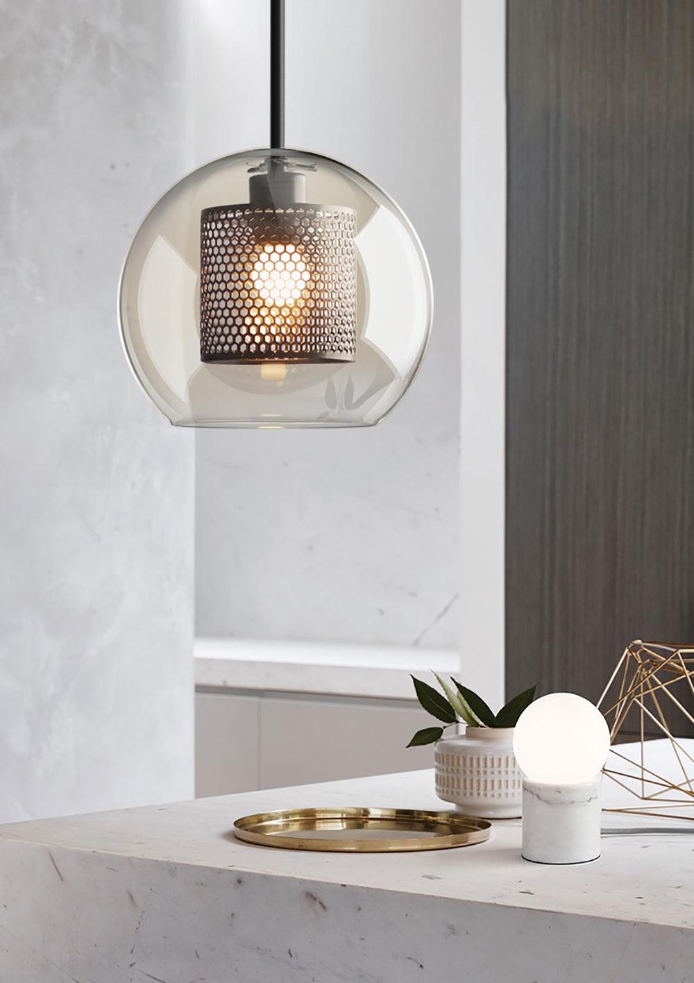 Lustra Pendant Lamp Glass Gold Mesh for Dining Room - Letslighting