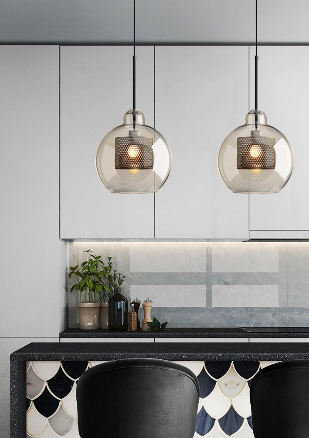 Lustra Pendant Lamp Glass Gold Mesh for Dining Room - Letslighting