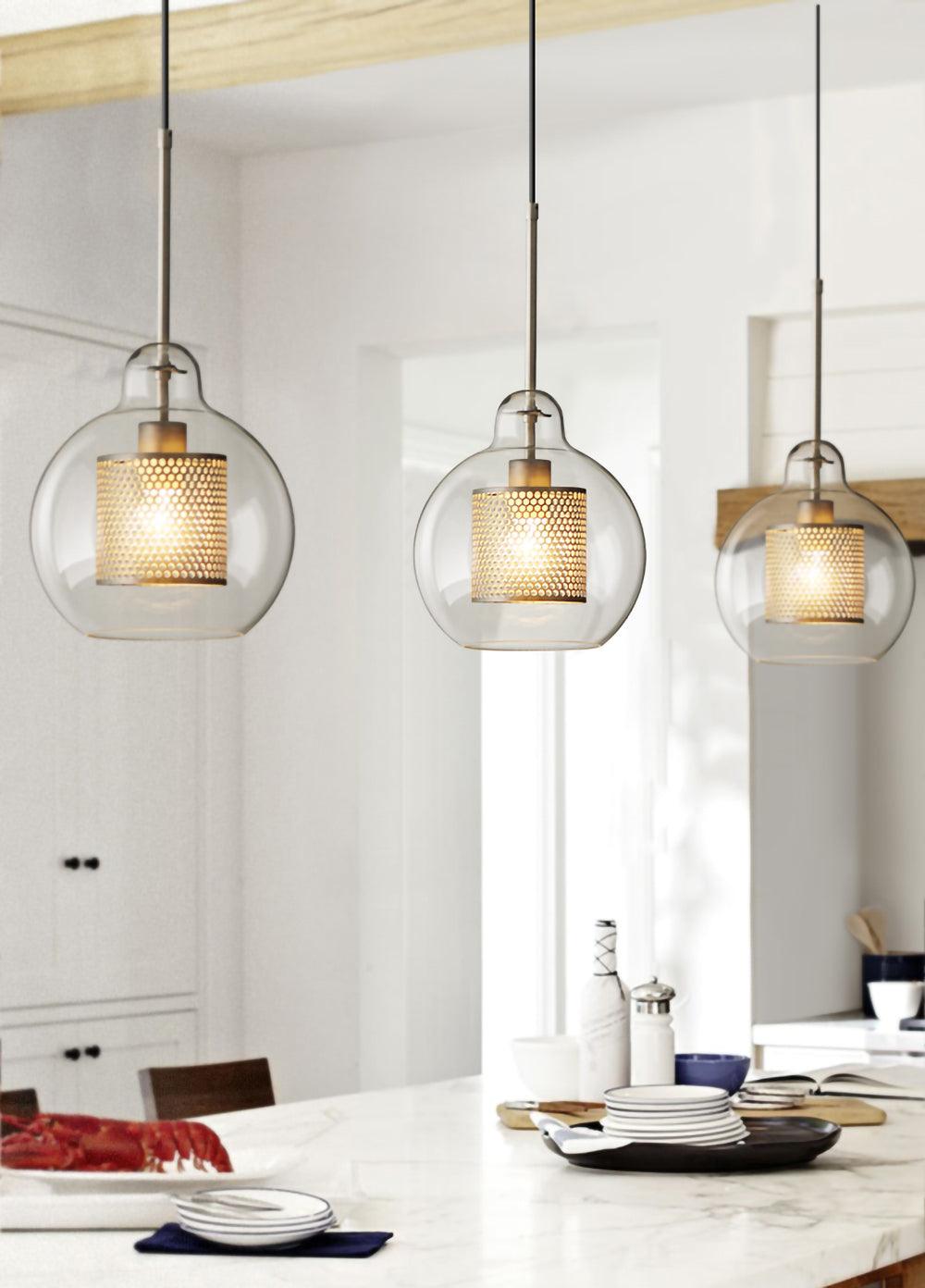 Lustra Pendant Lamp Glass Gold Mesh for Dining Room - Letslighting