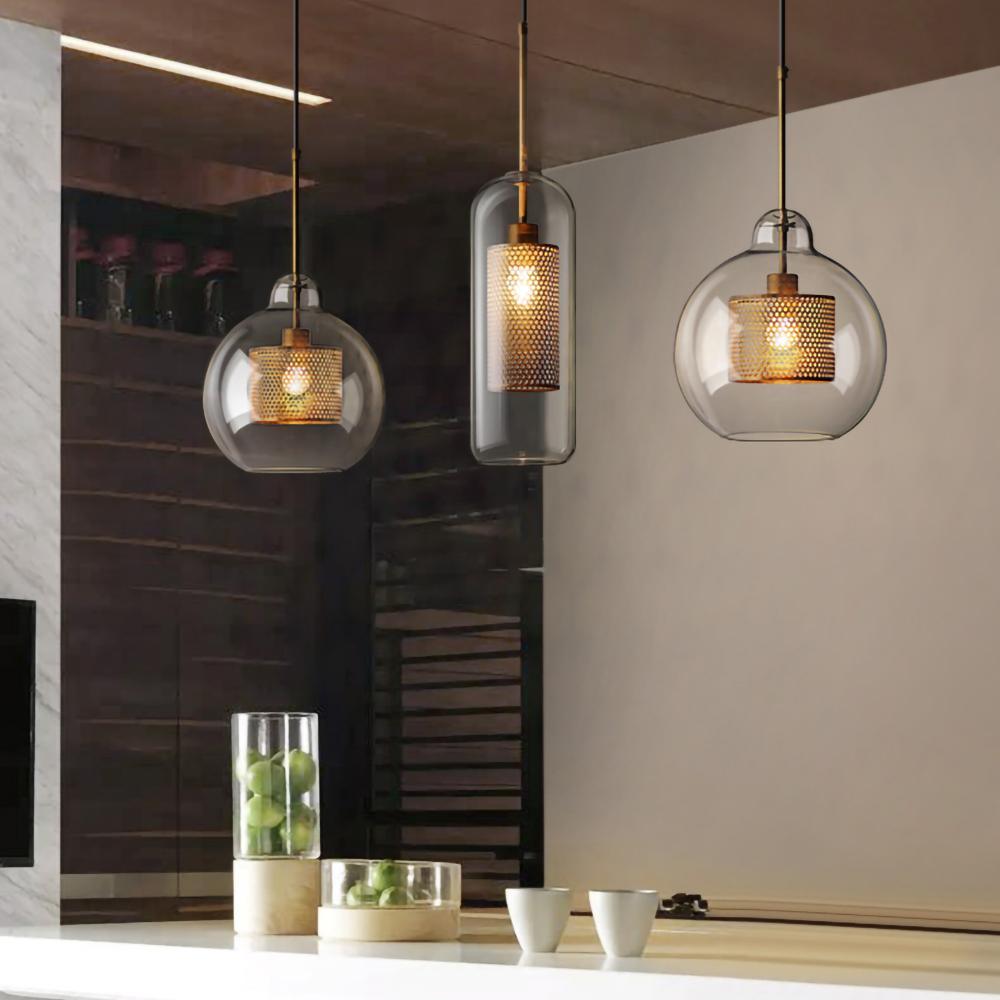 Lustra Pendant Lamp Glass Gold Mesh for Dining Room - Letslighting