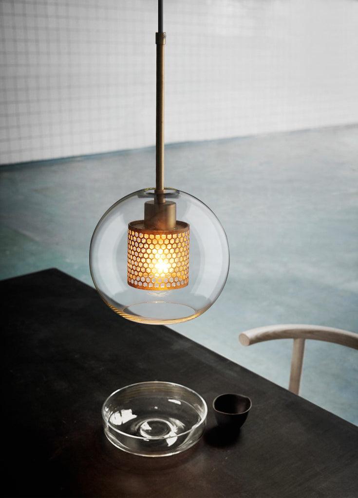 Lustra Pendant Lamp Glass Gold Mesh for Dining Room - Letslighting