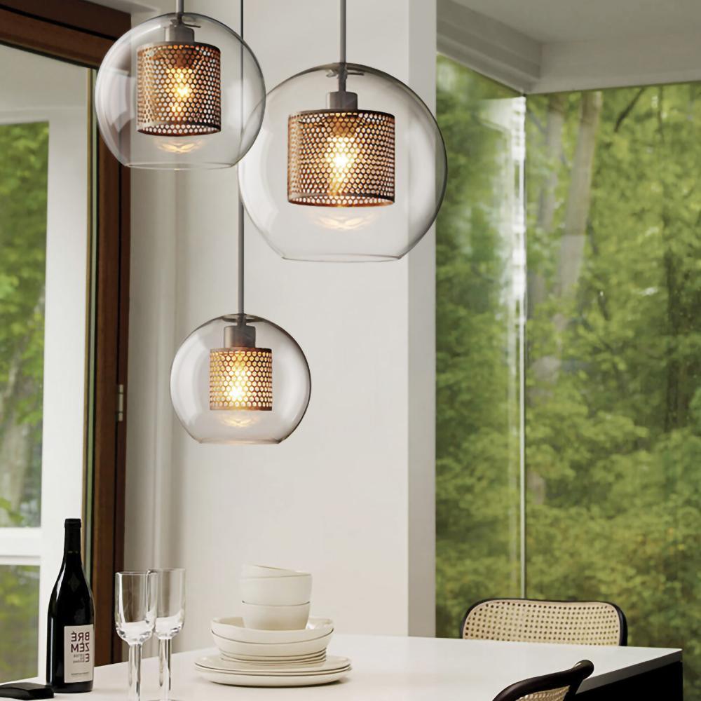 Lustra Pendant Lamp Glass Gold Mesh for Dining Room - Letslighting