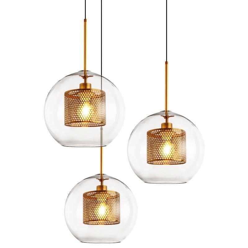 Lustra Pendant Lamp Glass Gold Mesh for Dining Room - Letslighting
