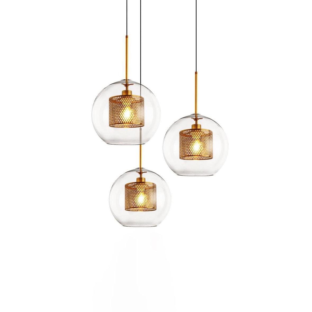 Lustra Pendant Lamp Glass Gold Mesh for Dining Room - Letslighting
