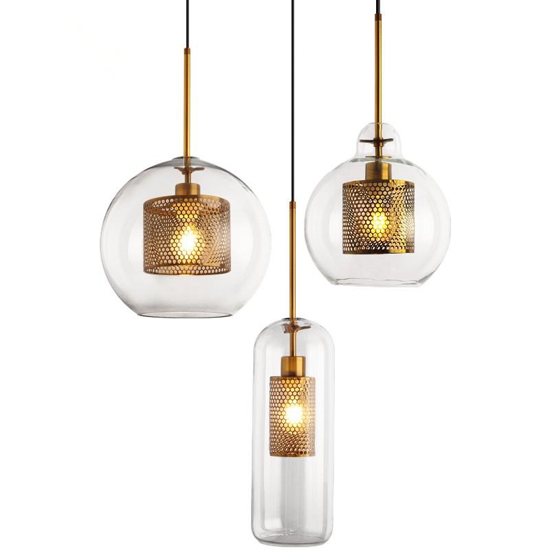 Lustra Pendant Lamp Glass Gold Mesh for Dining Room - Letslighting