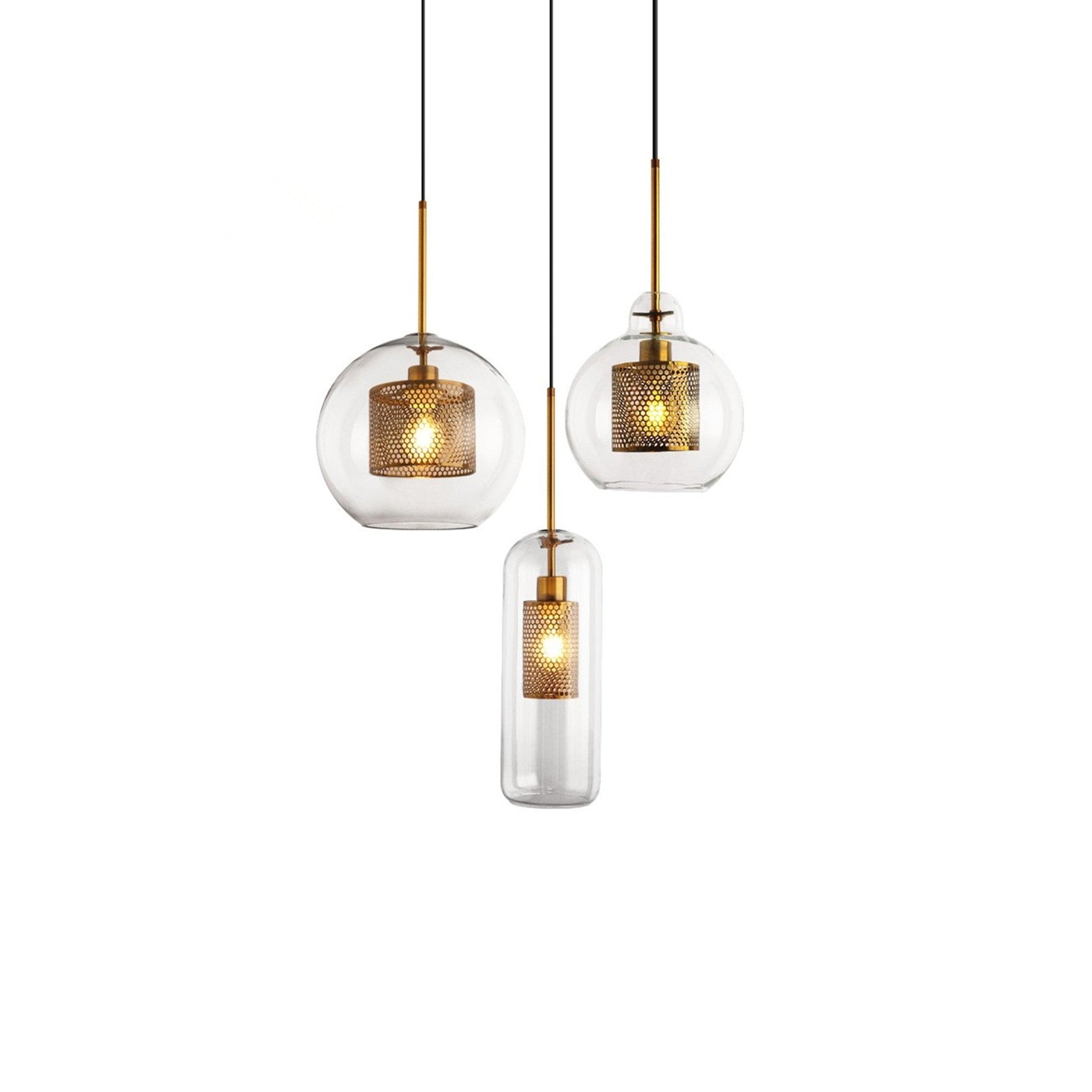 Lustra Pendant Lamp Glass Gold Mesh for Dining Room - Letslighting