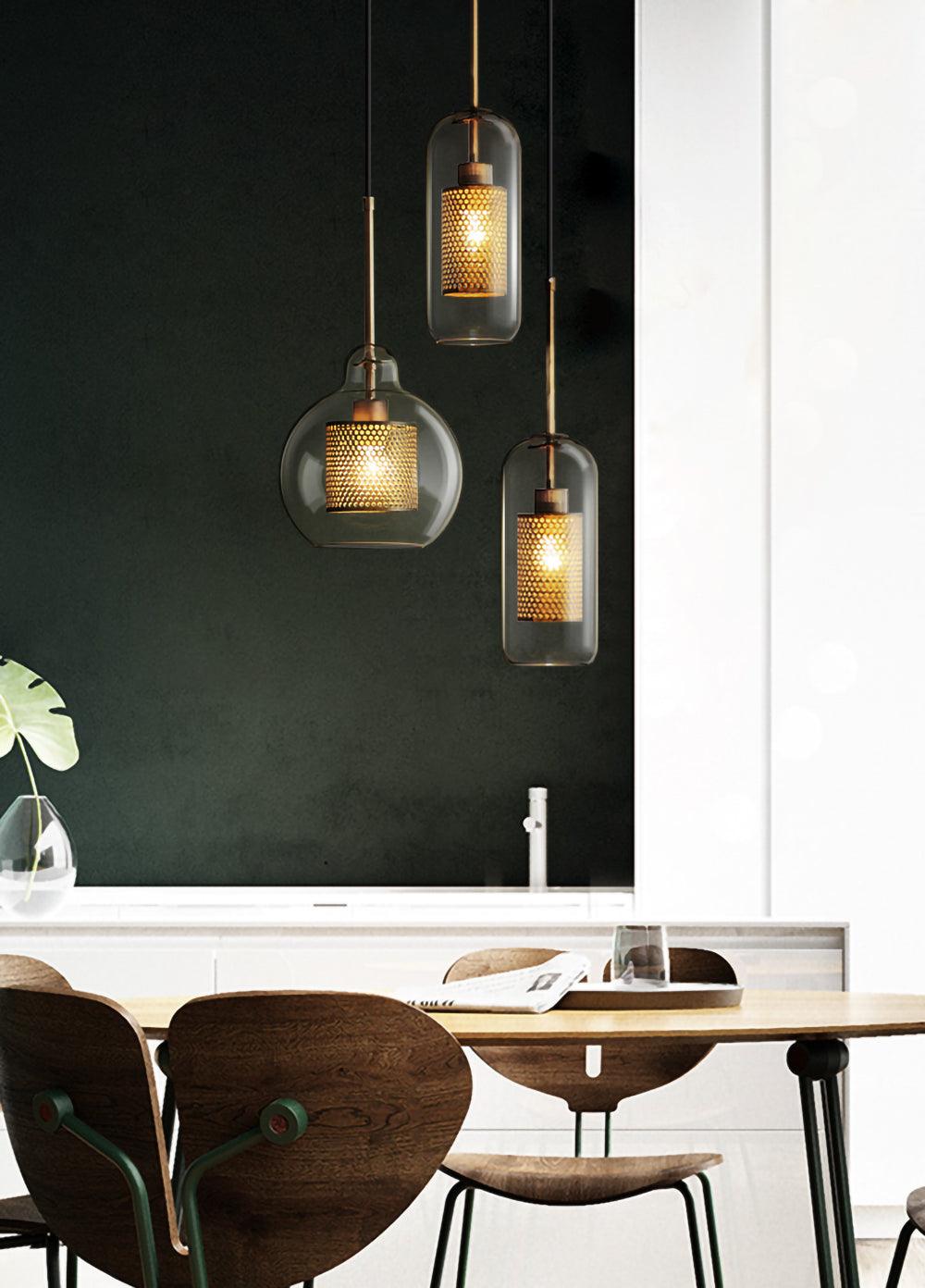 Lustra Pendant Lamp Glass Gold Mesh for Dining Room - Letslighting
