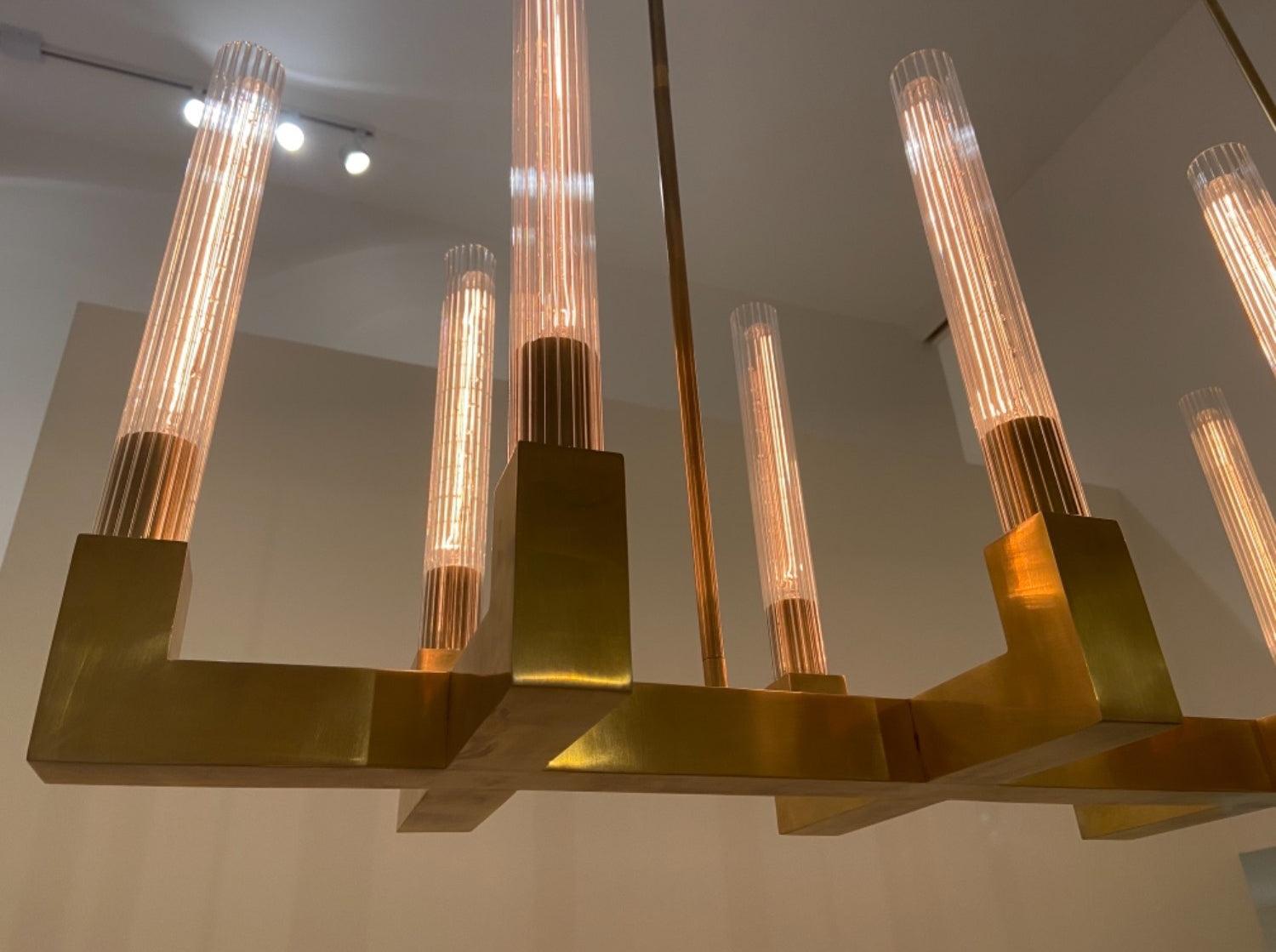 Brass rectangular glass chandeliers - Letslighting