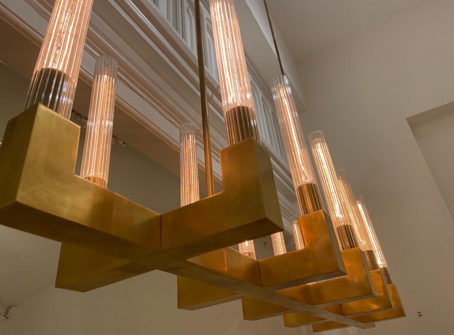 Brass rectangular glass chandeliers - Letslighting
