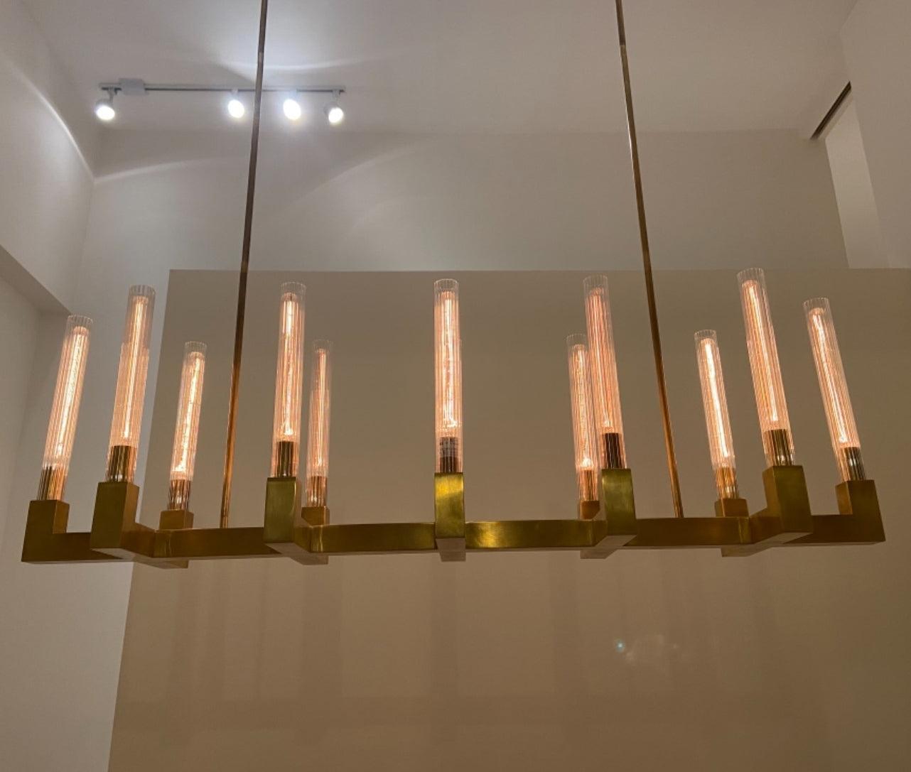 Brass rectangular glass chandeliers - Letslighting