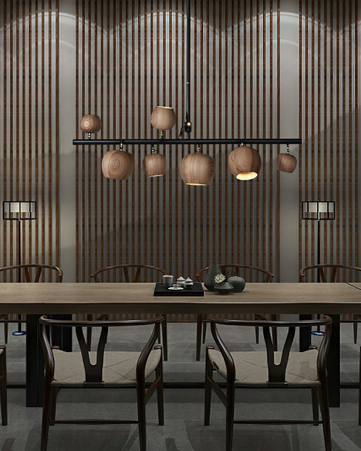 Avelira Rustic Wood Globe Linear Pendant Light - Letslighting