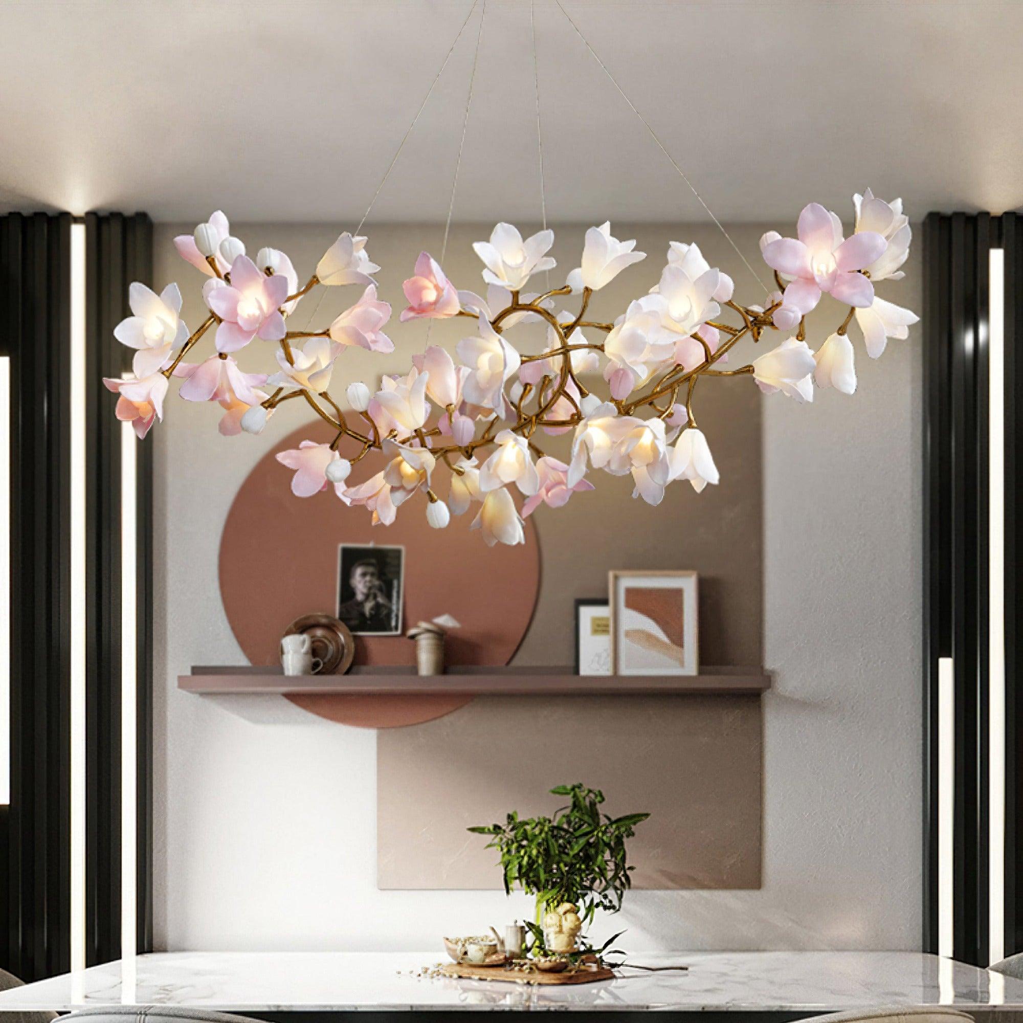 Lustra Chandelier Brass Ceramic Blossom - Letslighting