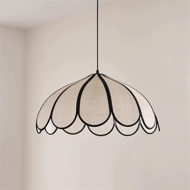 Pendant Lamp Scalloped Plant Fiber Shade Frame Minimalist - Letslighting