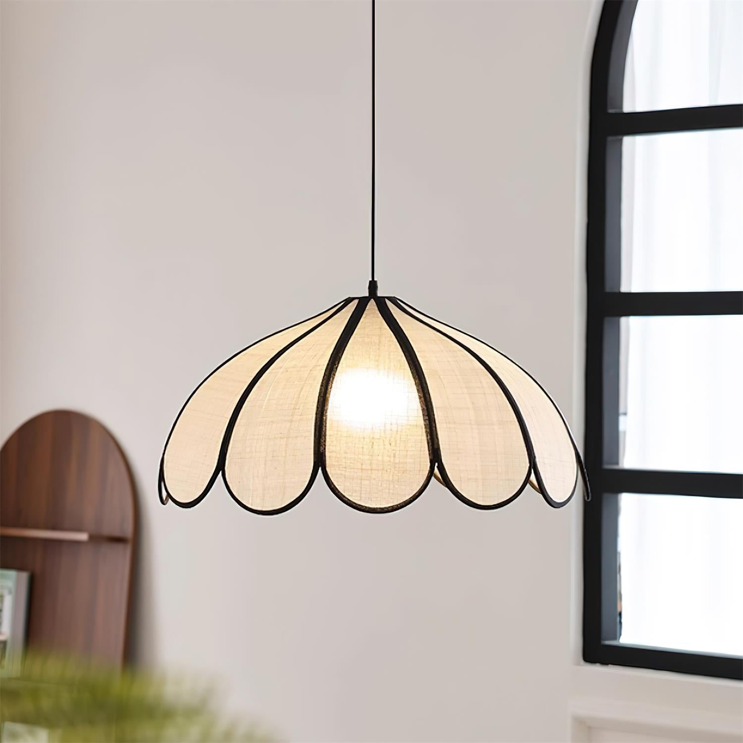 Pendant Lamp Scalloped Plant Fiber Shade Frame Minimalist - Letslighting