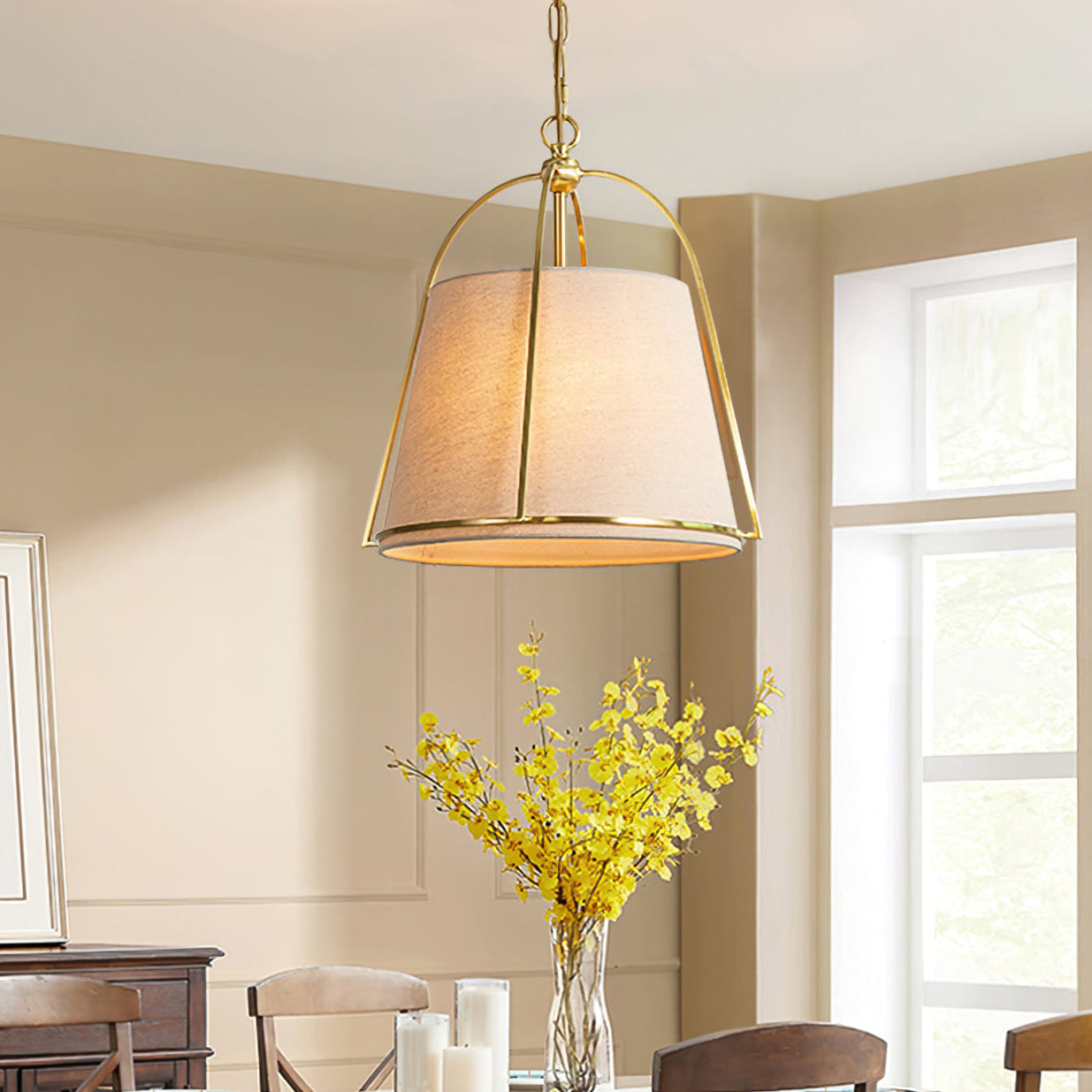 Yonder Traditional Classic Brass Fabric Pendant Lamp - Letslighting