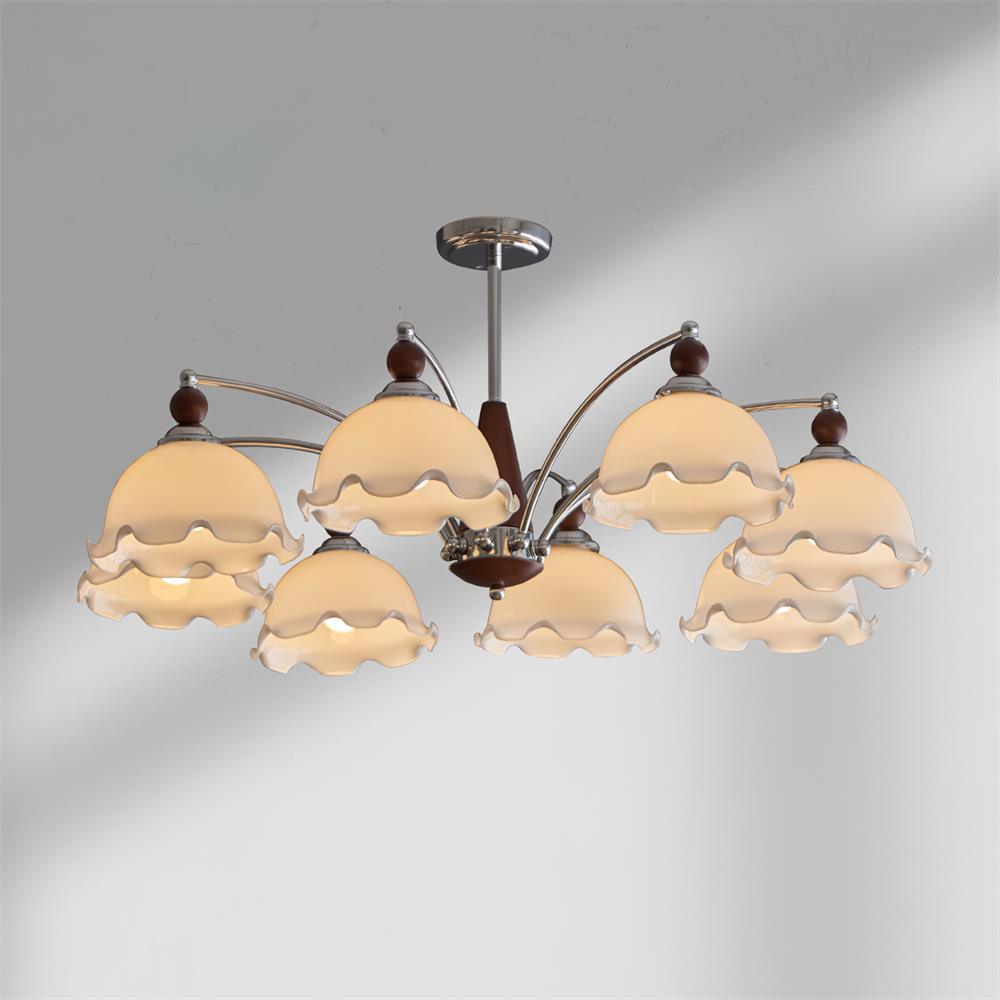 Claudia Chandelier Frosted Ruffle Shades Floral - Letslighting