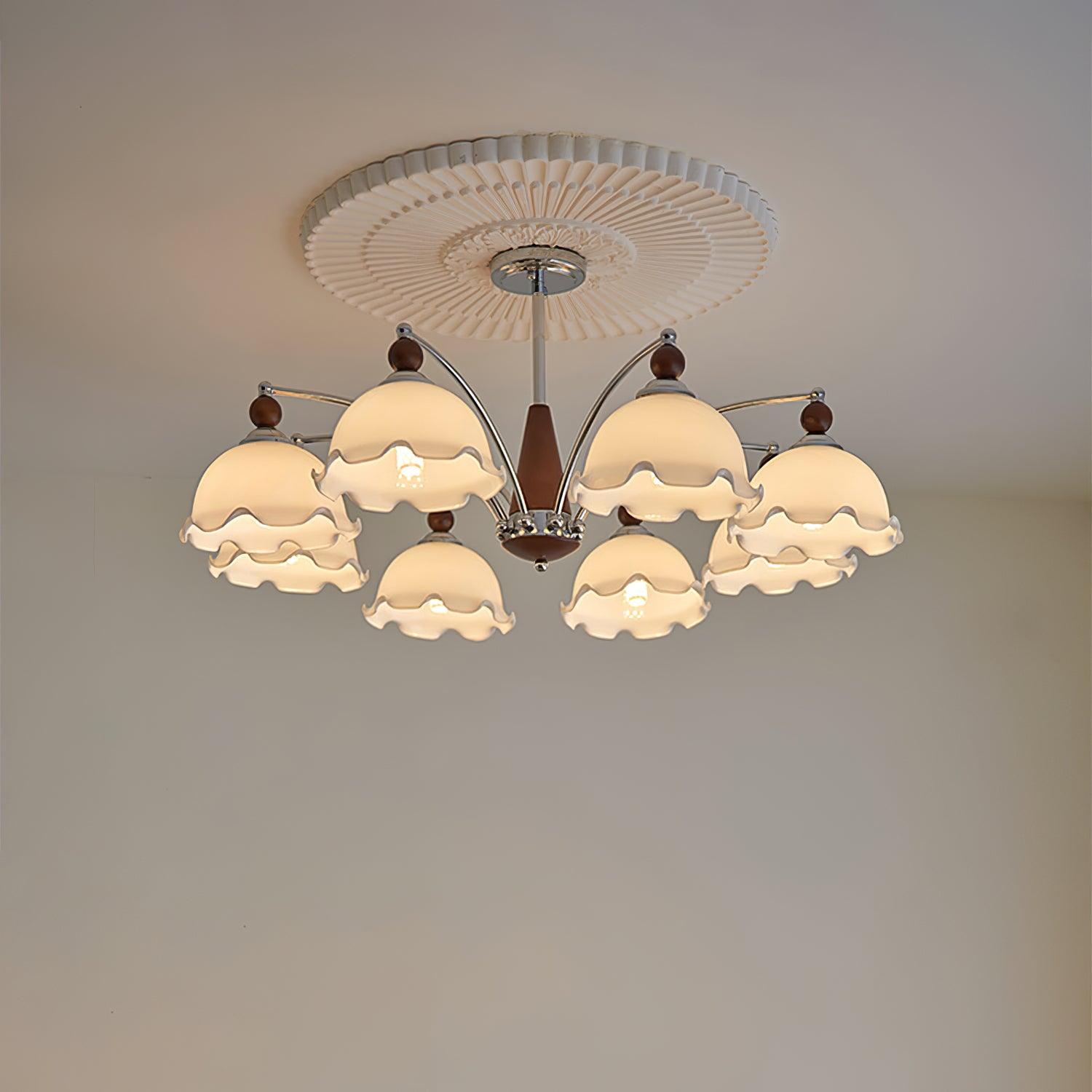 Claudia Chandelier Frosted Ruffle Shades Floral - Letslighting