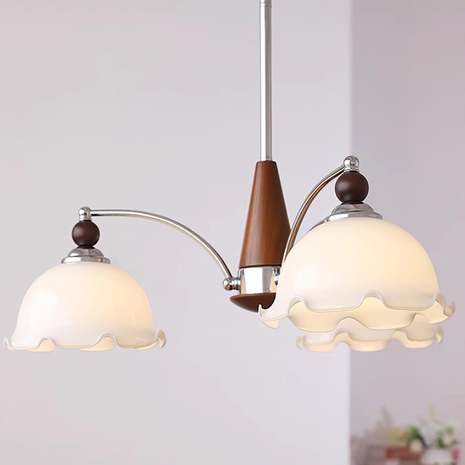 Claudia Chandelier Frosted Ruffle Shades Floral - Letslighting