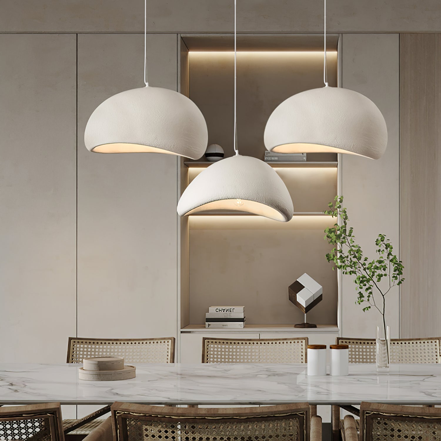 Solara Pendant Lamp Plaster Half Dome Plug In Wabi Sabi - Letslighting