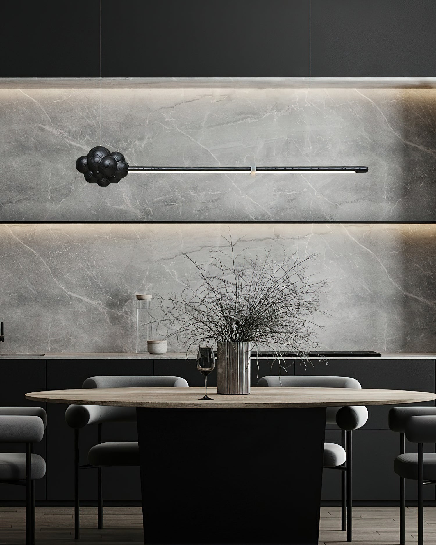 Lustra Pendant Lamp Wood Stick Cloud Minimalist - Letslighting