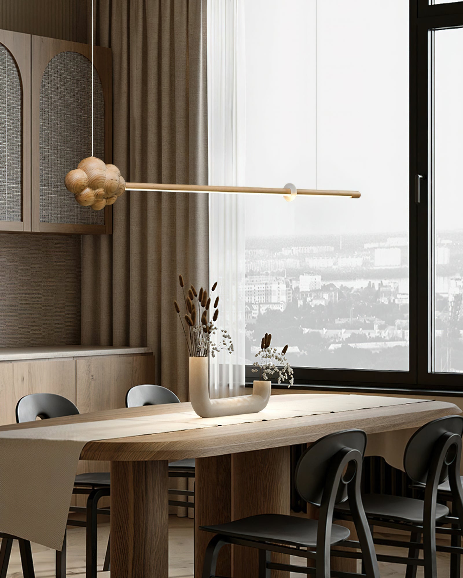 Lustra Pendant Lamp Wood Stick Cloud Minimalist - Letslighting