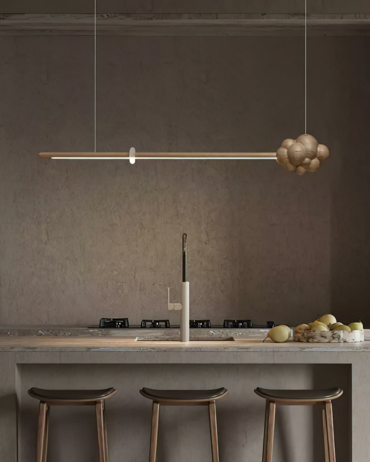 Lustra Pendant Lamp Wood Stick Cloud Minimalist - Letslighting
