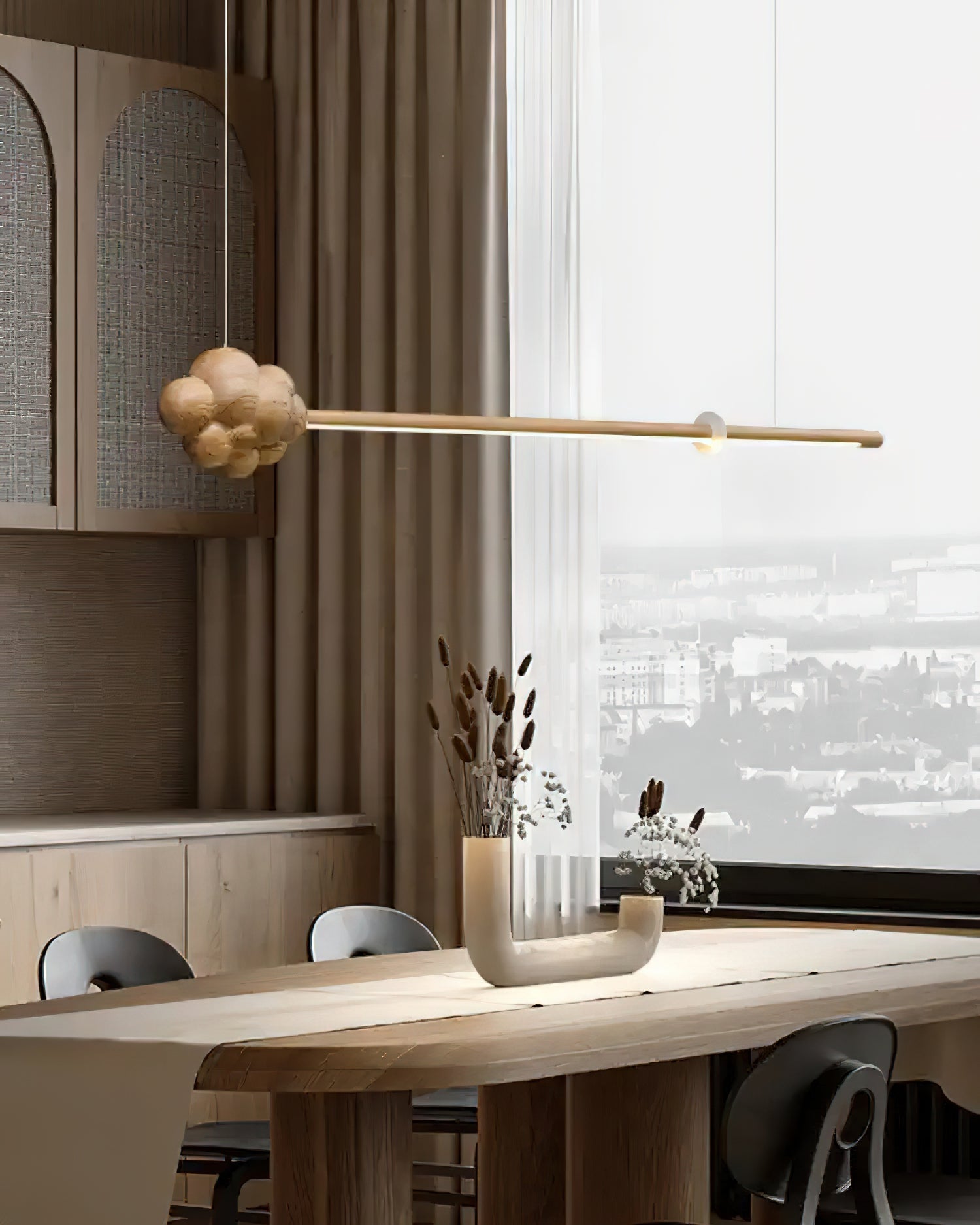 Lustra Pendant Lamp Wood Stick Cloud Minimalist - Letslighting