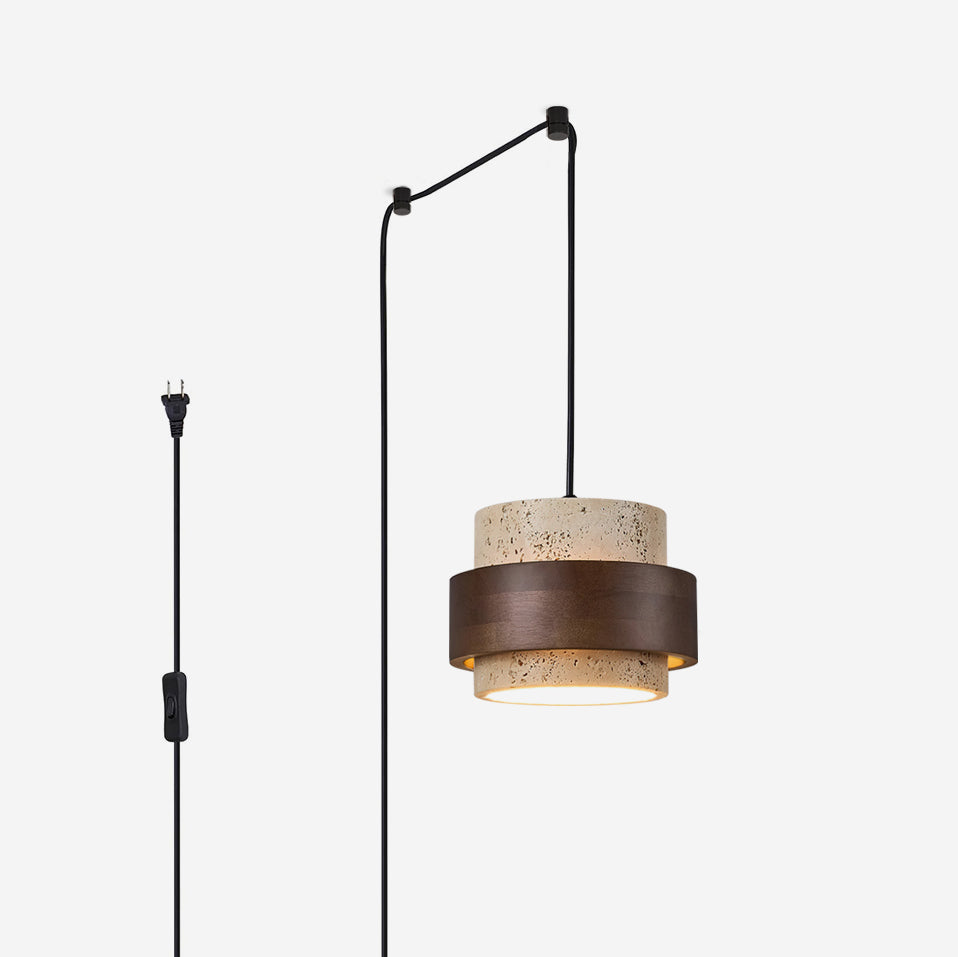 Avone Travertine and Walnut Plug-In Pendant Light - Letslighting