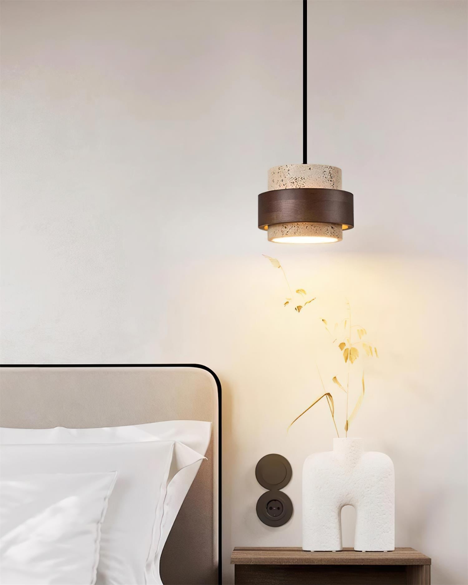 Avone Travertine and Walnut Plug-In Pendant Light - Letslighting