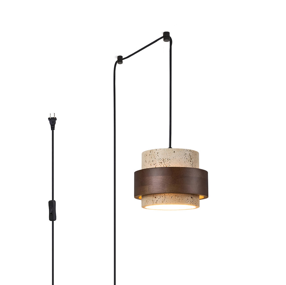 Avone Travertine and Walnut Plug-In Pendant Light - Letslighting