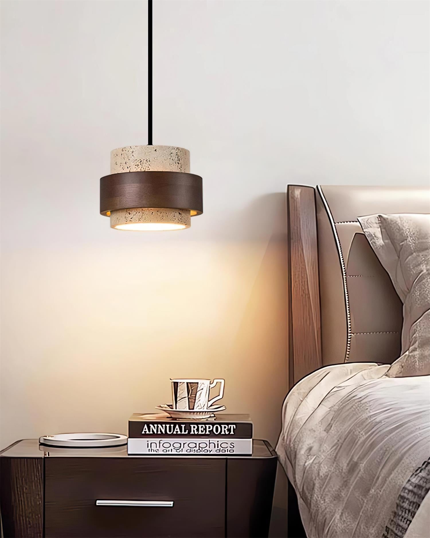 Avone Travertine and Walnut Plug-In Pendant Light - Letslighting