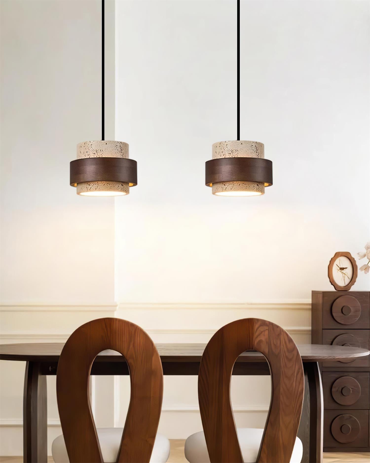 Avone Travertine and Walnut Plug-In Pendant Light - Letslighting
