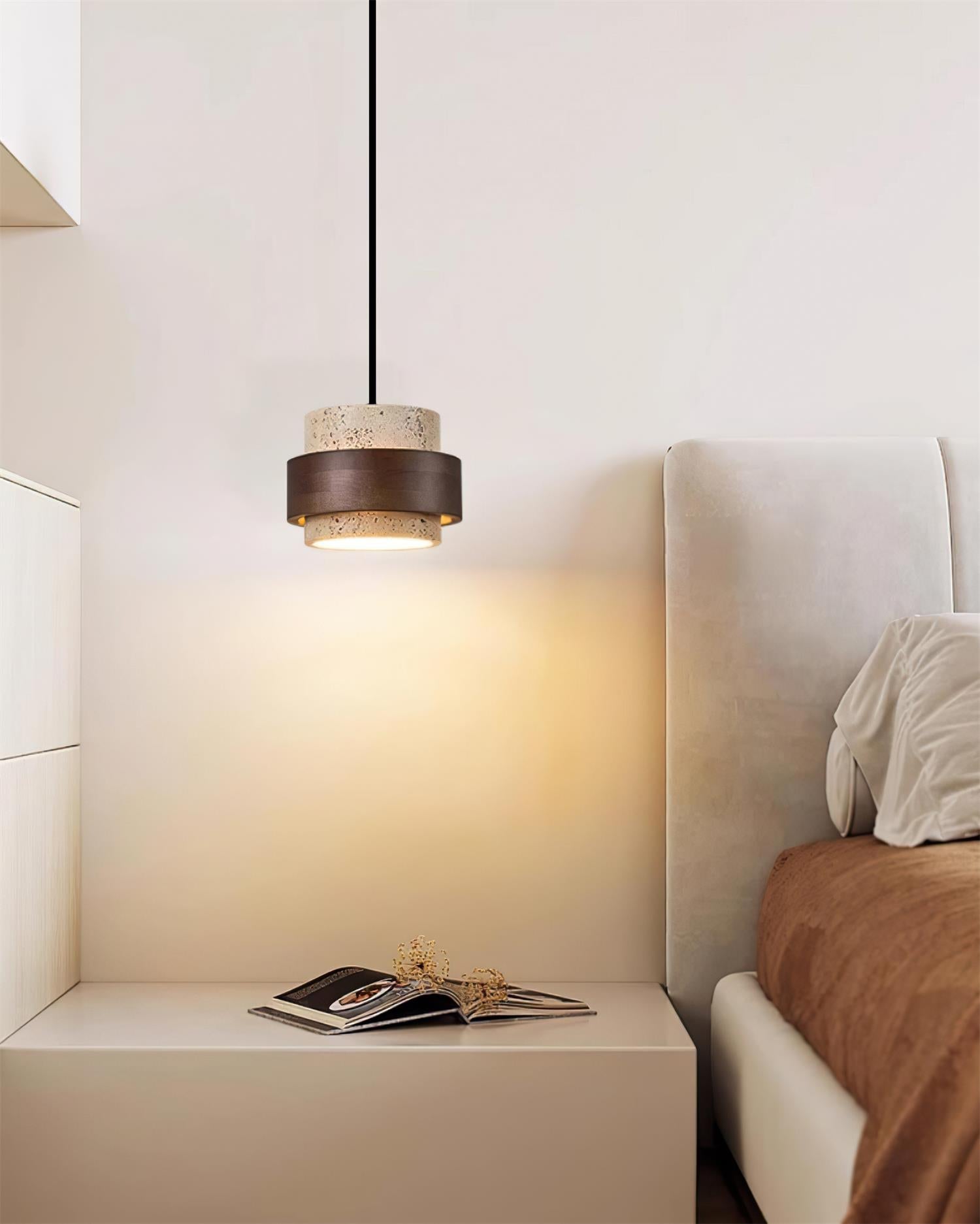 Avone Travertine and Walnut Plug-In Pendant Light - Letslighting