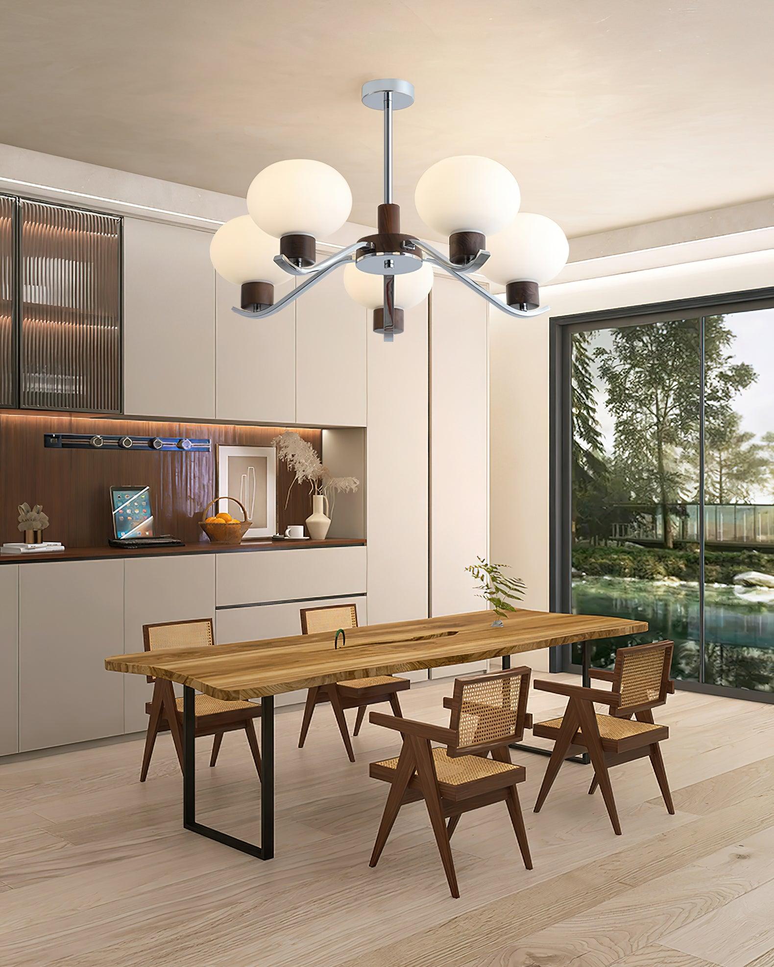 Lustra Chandelier Chrome Walnut Elegant - Letslighting
