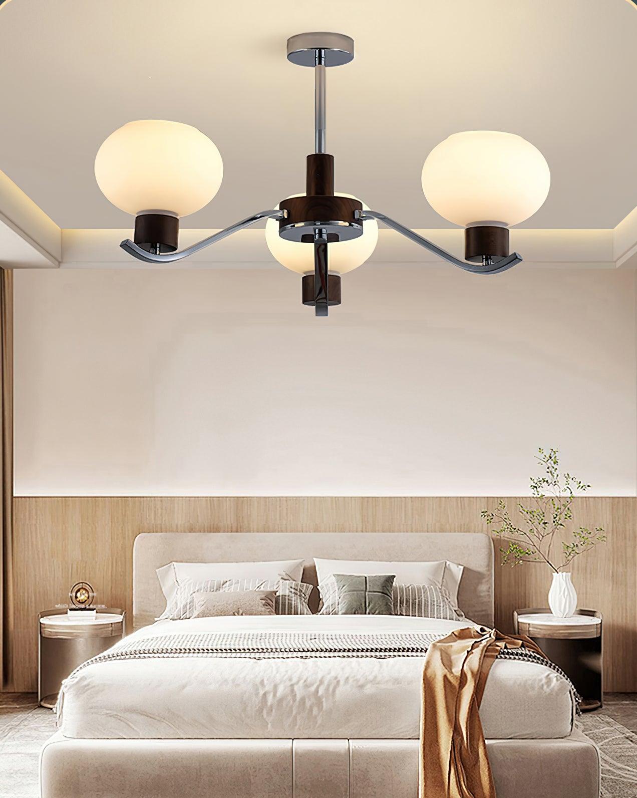 Lustra Chandelier Chrome Walnut Elegant - Letslighting