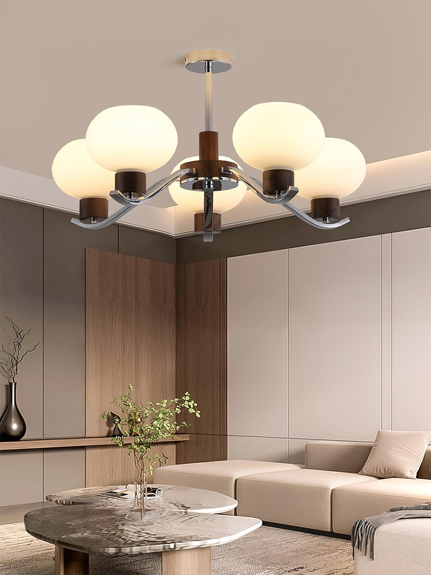 Lustra Chandelier Chrome Walnut Elegant - Letslighting